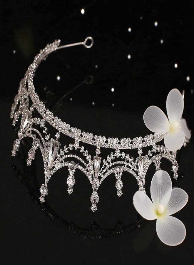 FORSEVEN Silver Crystal Princess Queen Tiara - Bride Rhinestone Crowns Headband for Women Wedding Birthday Halloween Prom Pageant Party Coming of Age Ceremony,Photo Props （HG608-Silver White） - Image 4